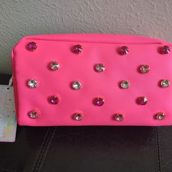 Sparkle And Shine Hot Pink Jewel Embellished Cosmetic Bag - Picture 12 of 12